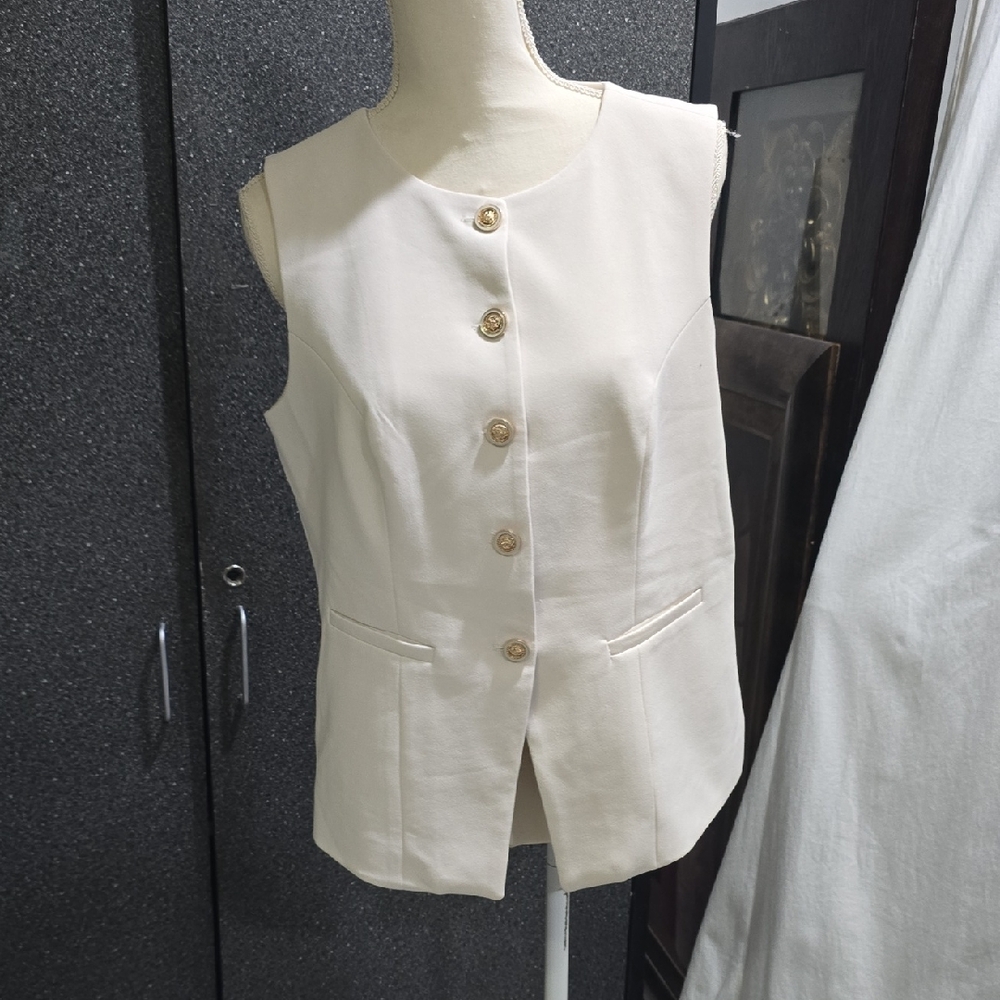 Rachel Zoe Cream Vest with Intricate Trim